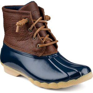 SPERRY Women's Saltwater Duck Booties TAN/DARK BROWN Leather Size 5M Waterproof‎
